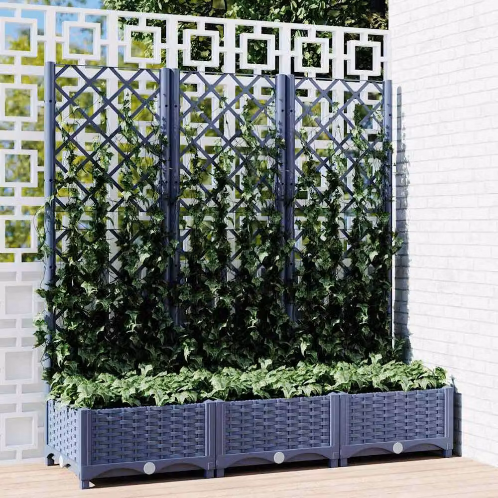 Berkfield Home Garden Planter with Trellis in Dark Grey, W/D/H: 120 x 40 x 121.5 cm – 2