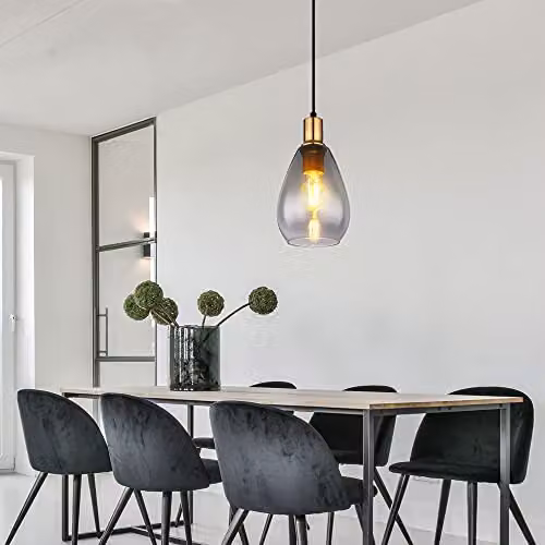 Globo Lighting Modern Smoked Glass Pendant Light in Black and Brass, D 15 cm x H 120 cm – 2