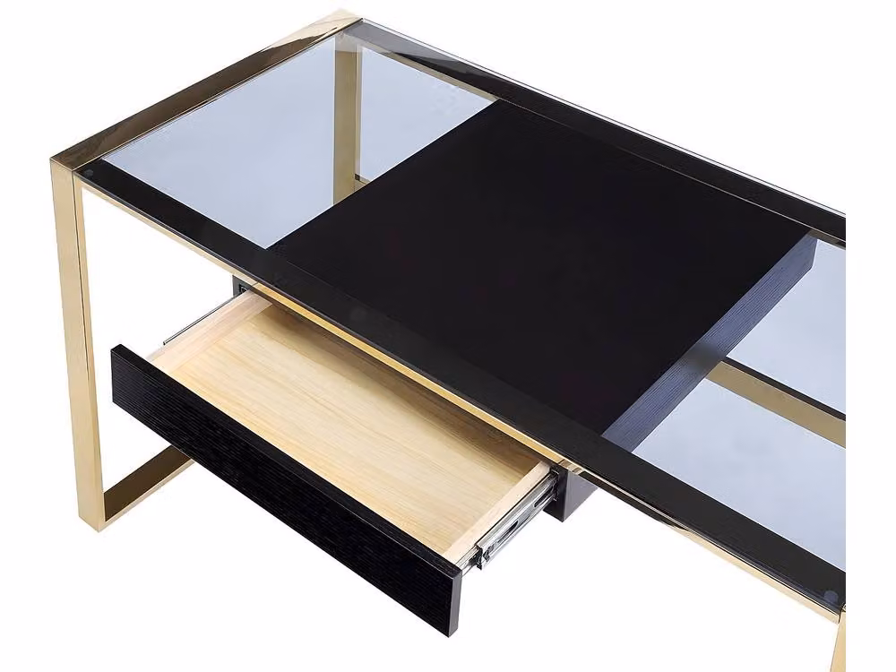 SALI Art Deco Writing Desk with Single Drawer, Black and Gold, W/D/H: 120 x 60 x 76 cm – 4