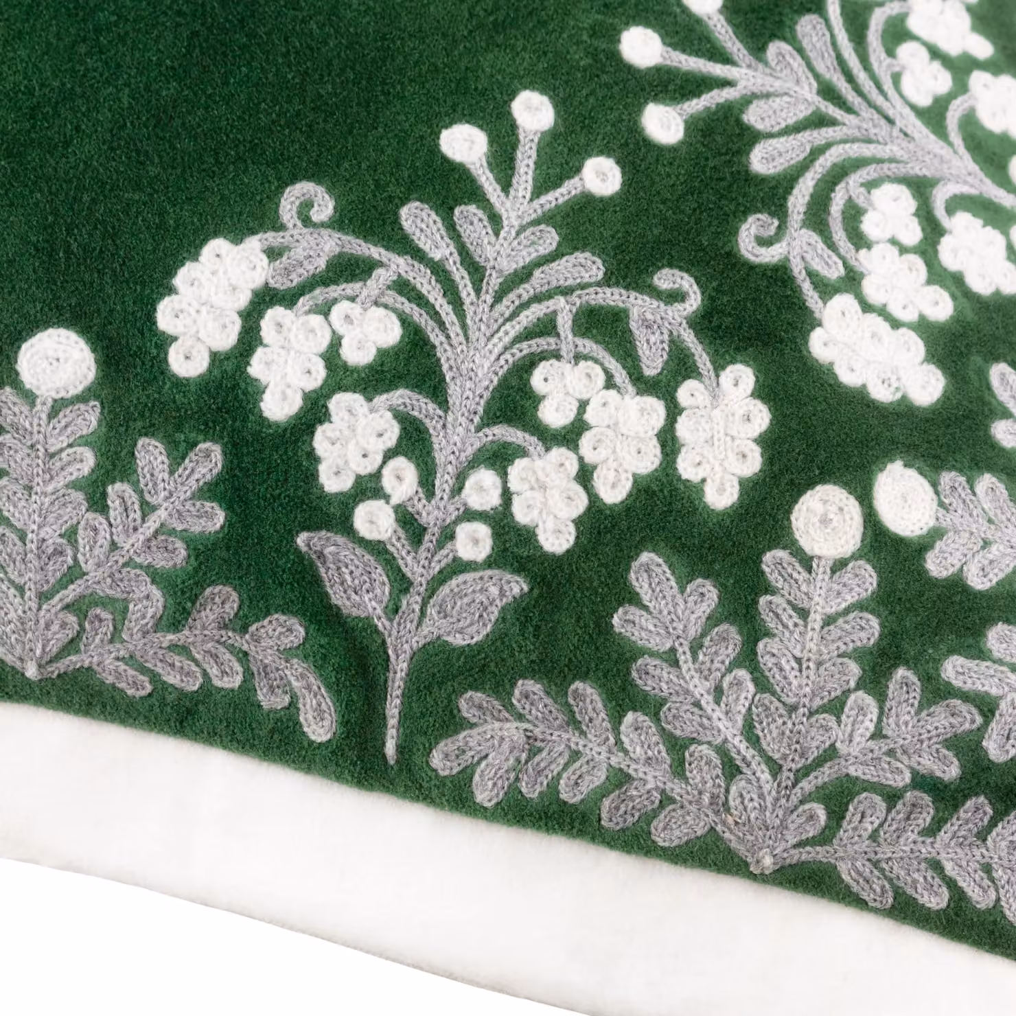 Paoletti Winter Bloom Floral Embroidered Cotton Velvet Cushion, Green, W/D/H: 50 x 50 x 50 cm – 4