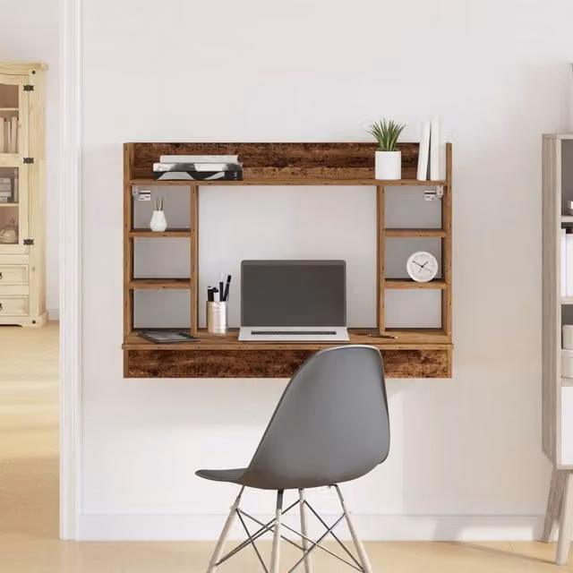 Berkfield Home Wall-Mounted Computer Desk in Brown Old Wood, W/D/H: 105 x 48 x 75 cm – 1