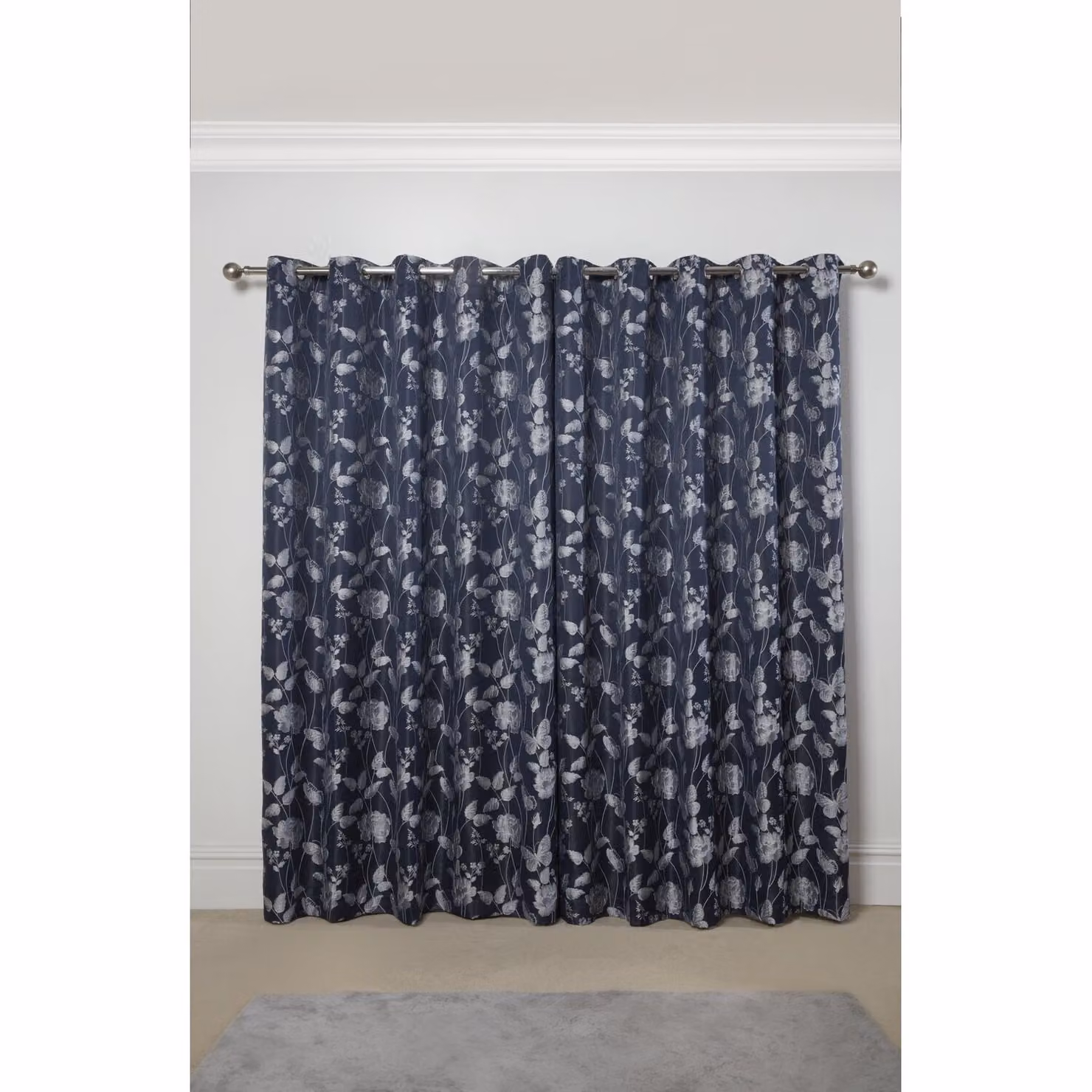 NewEdgeBlinds Blue Floral Jacquard Eyelet Curtains, Opaque, W: 168 cm, H: 228 cm – 2