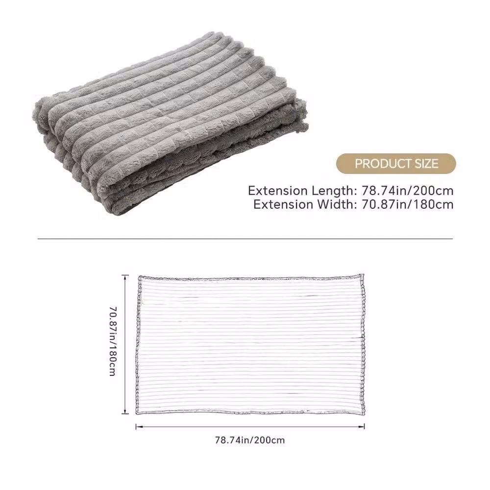 PAWNORA Grey Striped Fleece Soft Sofa Bed Blanket, W: 180 cm, L: 200 cm – 2