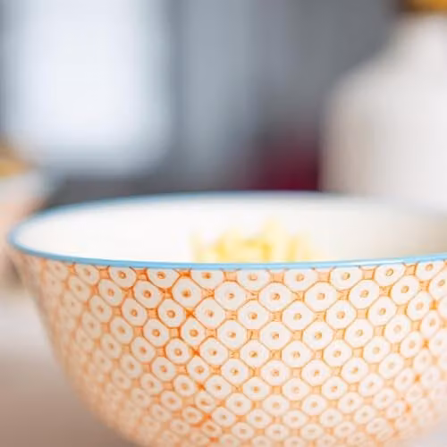Nicola Spring Hand-Printed Porcelain Cereal Bowls, Orange and White, Pack of 6, Diameter: 16 cm – 3