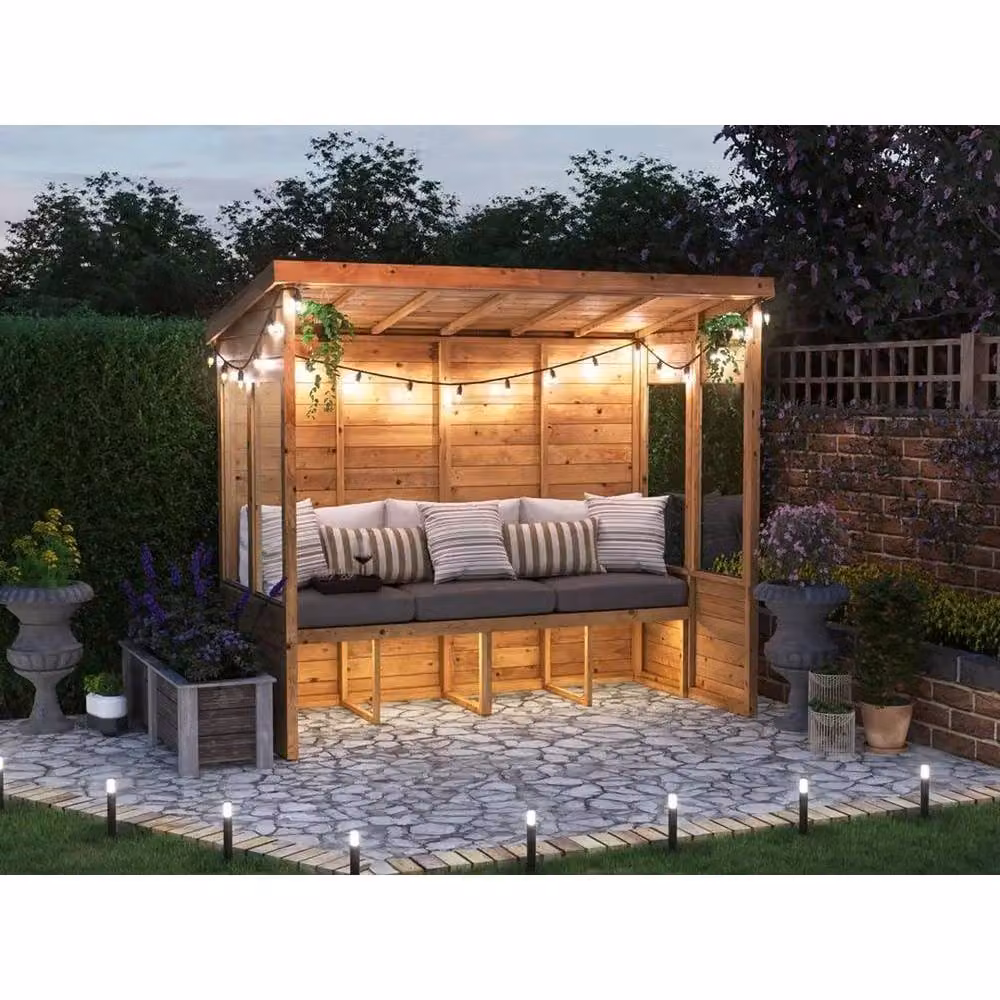 Dunster House Wooden Garden Arbour with Glazed Panels in Brown, W: 240 cm, D: 120 cm – 2