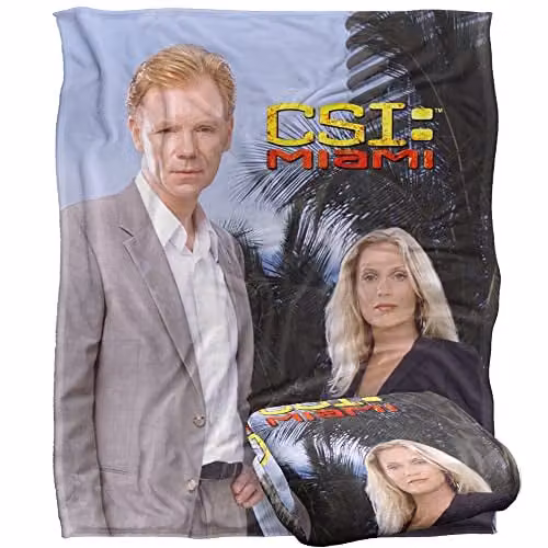 Trevco CSI Miami Blue Sky Silky Touch Super Soft Fleece Throw Blanket, White and Blue, W/D/H: 152 x 127 cm