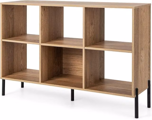 Gymax 3-Tier Wooden Open Bookshelf Display Cabinet with Adjustable Shelves and Metal Legs in Brown and Beige – 1