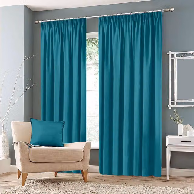 Roseley Petrol Blackout Pencil Pleat Fabric Curtains