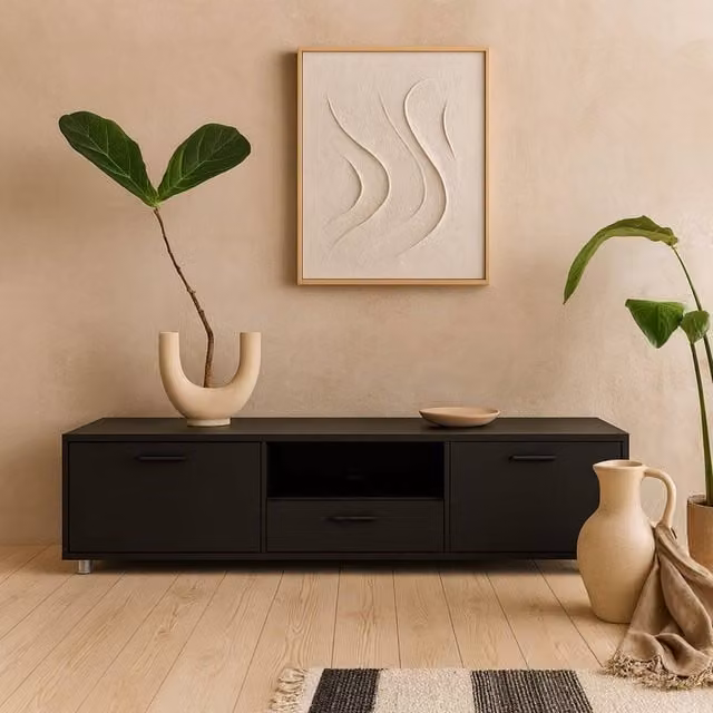 Wyld Haus Nagoya Black Media TV Unit with Oak Accents