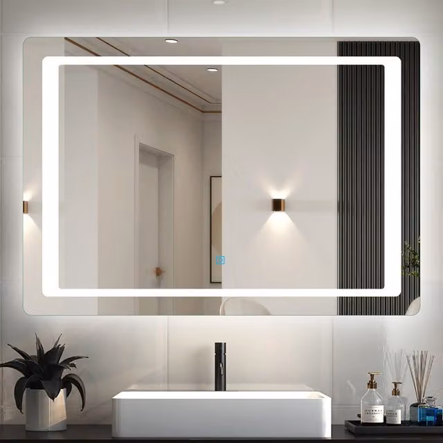 AicaBathroom Modern Rectangular LED Bathroom Mirror with Touch Switch, White, Width: 70 cm