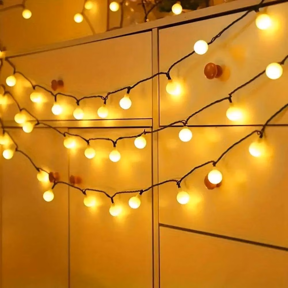 NESTLUNE Warm White LED Solar Ball String Lights with Remote Control and Timer, 7m White Sphere Fairy Lights for Outdoor Parties – 5