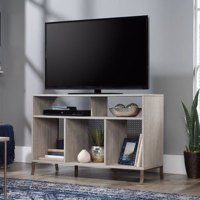 Teknik City Modern TV Stand in Beige Matt Wood and Metal