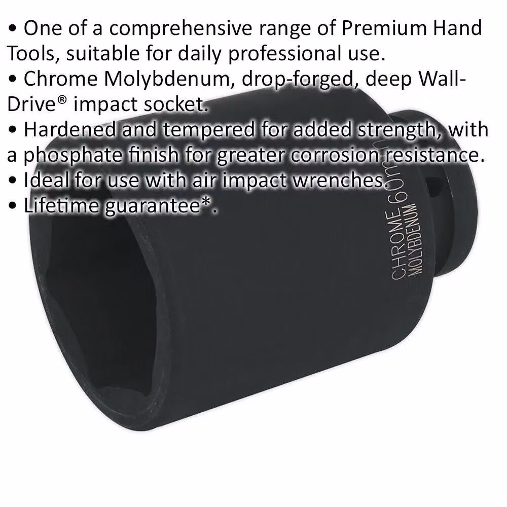 Loops 60mm Forged Deep Impact Socket, 1 Inch Sq Drive, Chrome Molybdenum, Black – 2