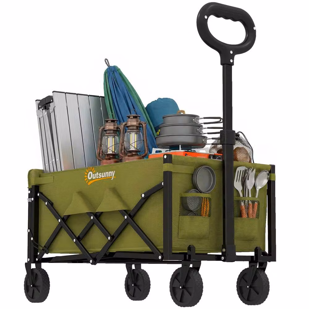 OUTSUNNY 60L Festival Trolley on Wheels, Collapsible Wagon Cart in Green – 2