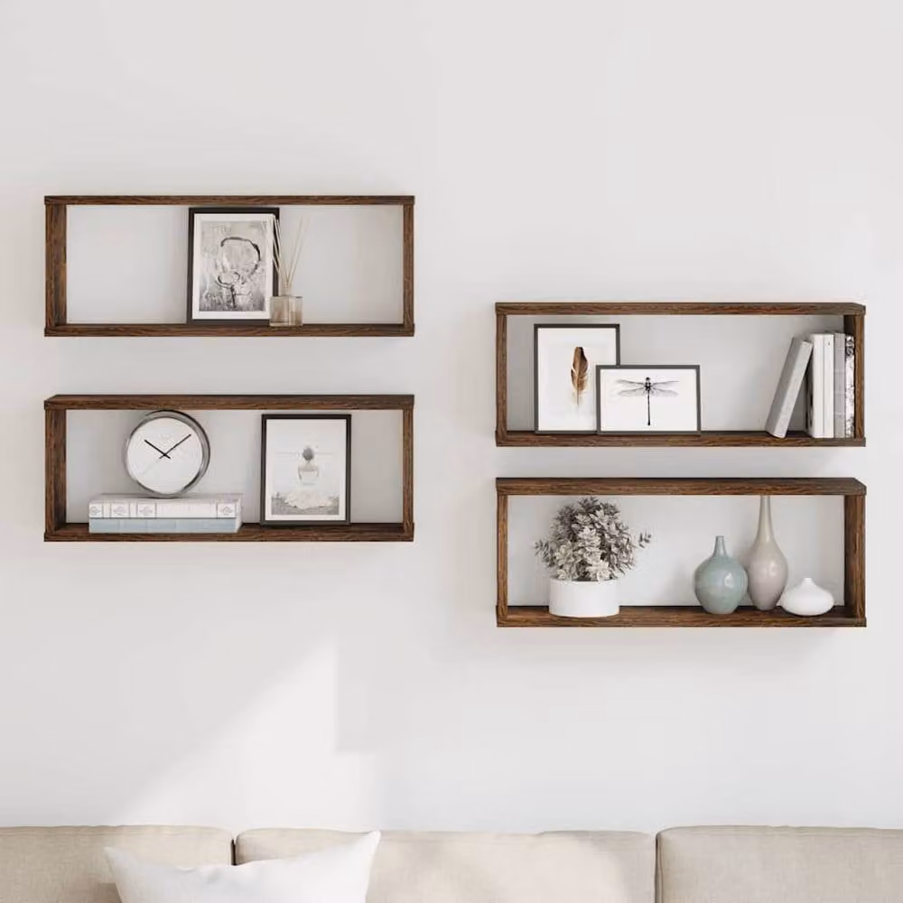 Berkfield Home Wall Mounted Cube Shelves, 4 Piece Set in Smoked Oak Brown, W: 60 cm, D: 23 cm, H: 15 cm – 2