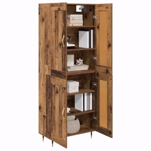 vidaXL Modern Highboard in Old Wood and Gold, W: 69.5 cm, D: 34 cm, H: 90 cm