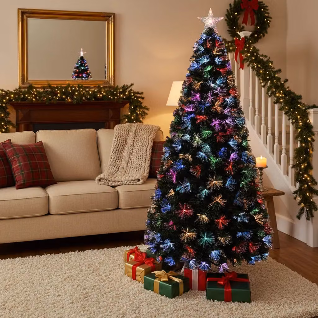 Shatchi Green Flowers Fibre Optic LED Pre-Lit Christmas Tree with Multicolour Lights, Height: 120 cm – 2