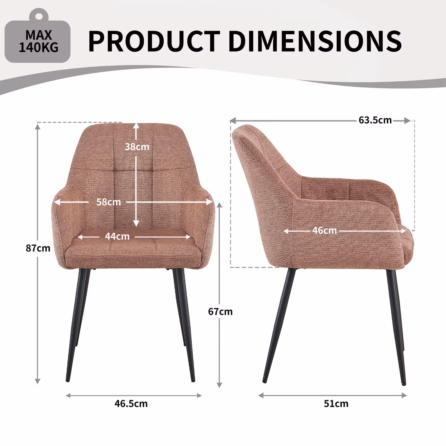 SONARA Modern Set of 2 Dining Chairs with Red Fabric Upholstery and Metal Legs – 3