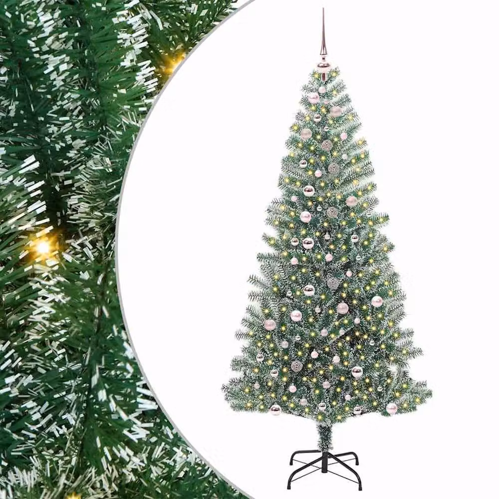 Berkfield Home Snow Flocked Artificial Christmas Tree with LED Lights, Green, Height: 240 cm – 2