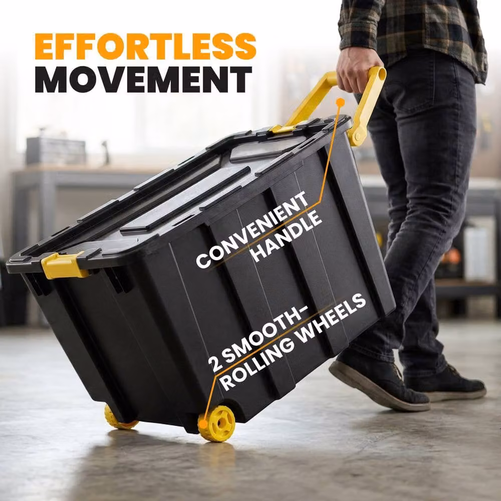 Novecrafto 5-Piece Set of 120L Large Plastic Storage Boxes with Lids, Wheels and Pull Handles, Black – 6