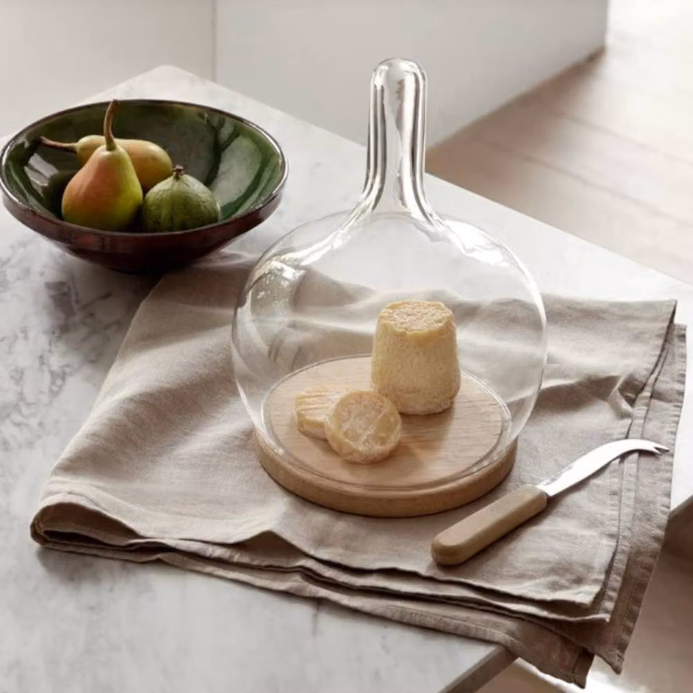 LSA Cloche Dome with Oak Base, Clear Glass and Wood, W: 19 cm, H: 25.5 cm – 2