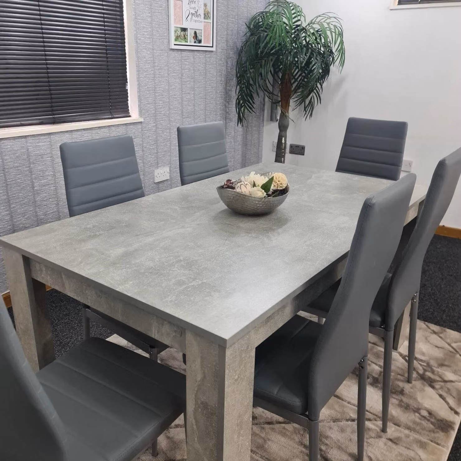 KOSY KOALA Modern Stone Grey Effect Kitchen Dining Set with 6 Chairs, W/D/H: 140 x 80 x 75 cm – 3
