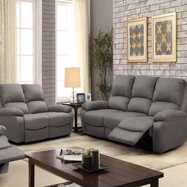 Comfy Living Modern Fabric Recliner Set in Grey, Including 3-Seater Sofa, 2-Seater Sofa and Armchair