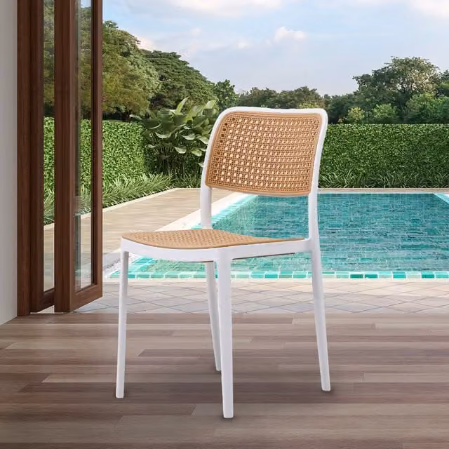 Fusion Living White Stackable Plastic and Rattan Retro Dining Chair