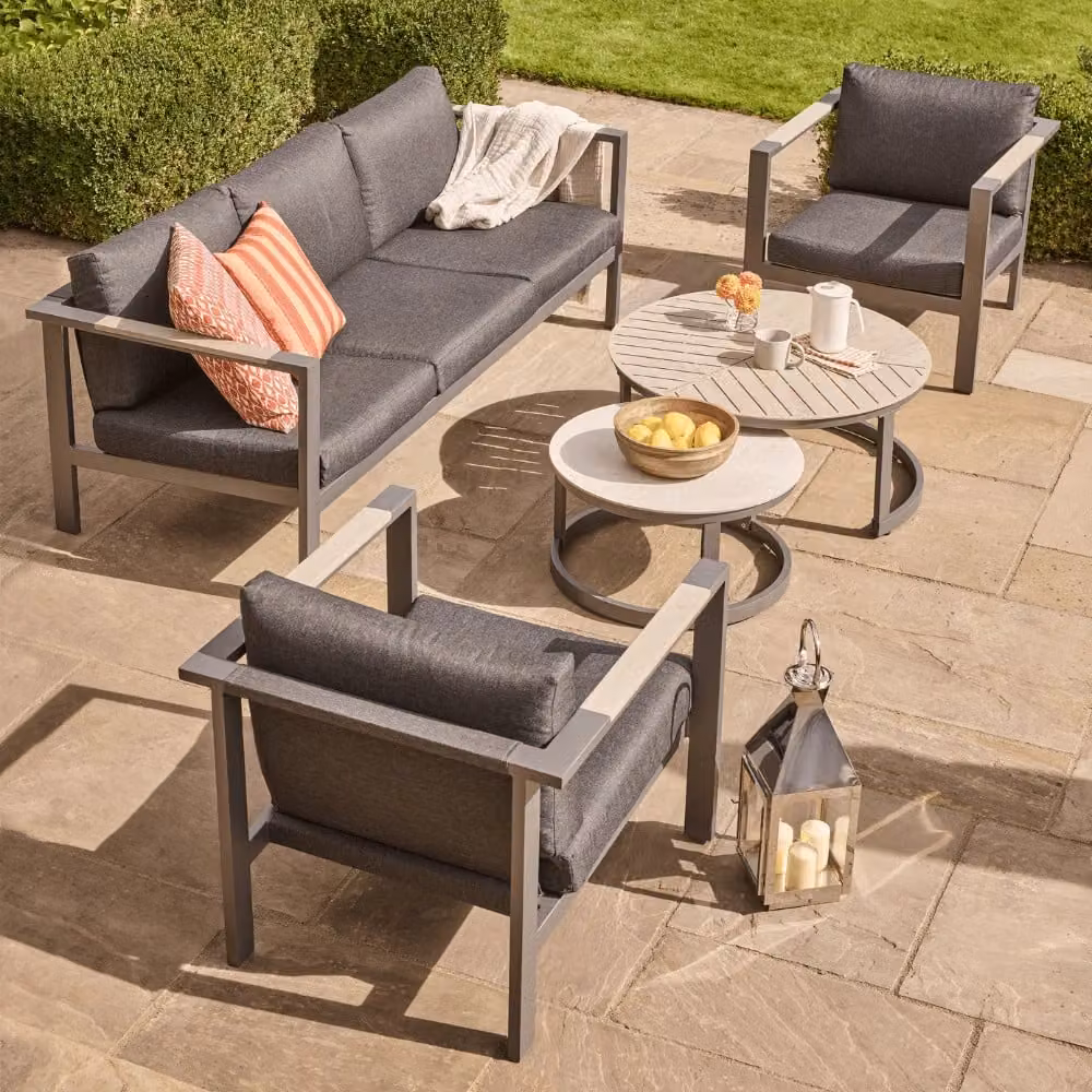 Leisure Grow Savannah Birch Lounge Set in Grey with Metal and Stone Accents