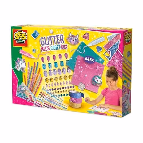 SES Creative 14139 Glitter Mega Craft Box with Foam and Paper in Pink, Turquoise and Multicolour – 1