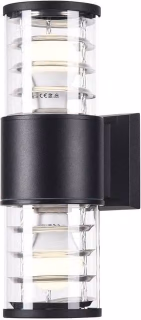 Netlighting Bronx 2-Light Wall Lamp in Black with Transparent Glass, IP54 Rated, E27 – 1