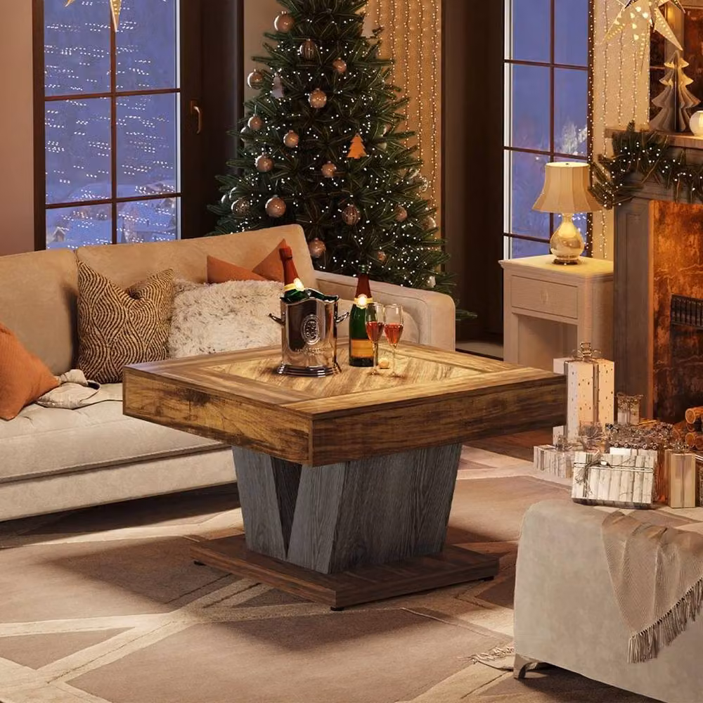 VOGREX Modern Square Wood Coffee Table in Brown, W/D: 120 x 100 cm – 4