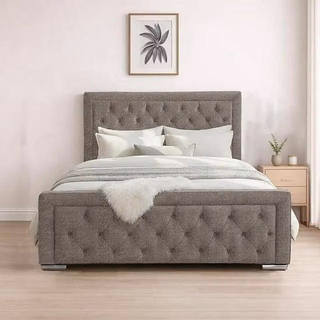 Bed Time UK Naples Small Double Bed Frame with Chesterfield Floor Standing Headboard in Silver Fabric