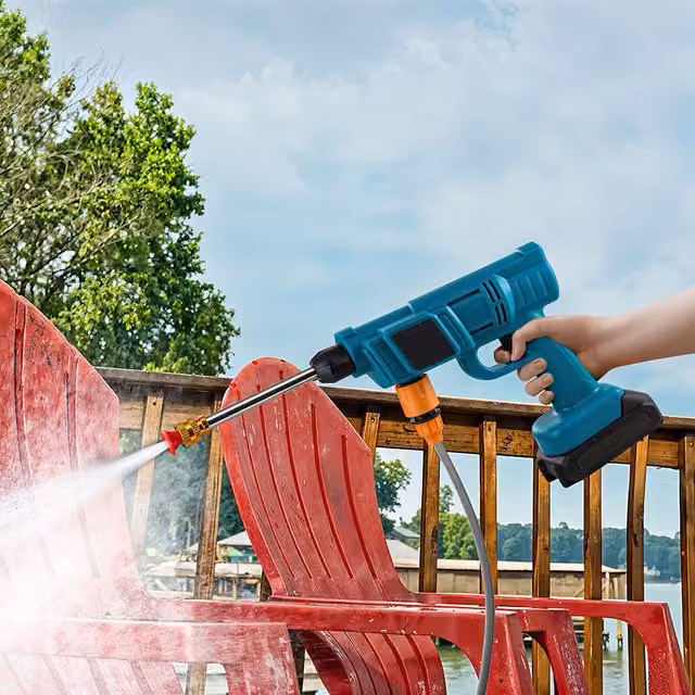 Living and Home 18.5V Portable Cordless Handheld High-Pressure Washer in Blue with 5m Hose, 1 Battery and 3 Nozzles – 1