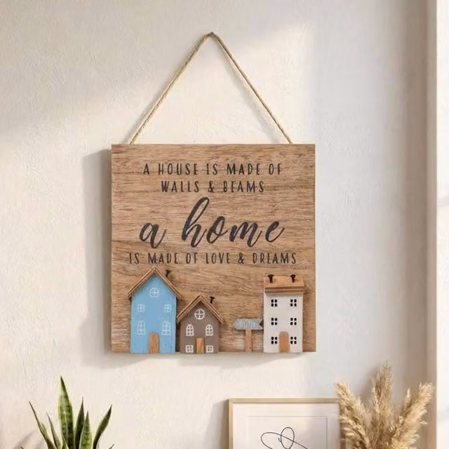 Garden Greatness Rustic Hanging Wooden Love Wall Plaque in Brown and Multicolour