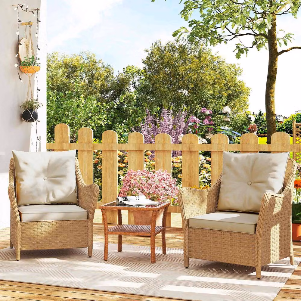 ERGOVEXA Set of 2 Beige Rattan Garden Chairs with Armrests – 4