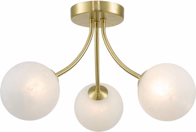 Happy Homewares Modern Designer Gold Ceiling Light with White Alabaster Globe Glass Shades