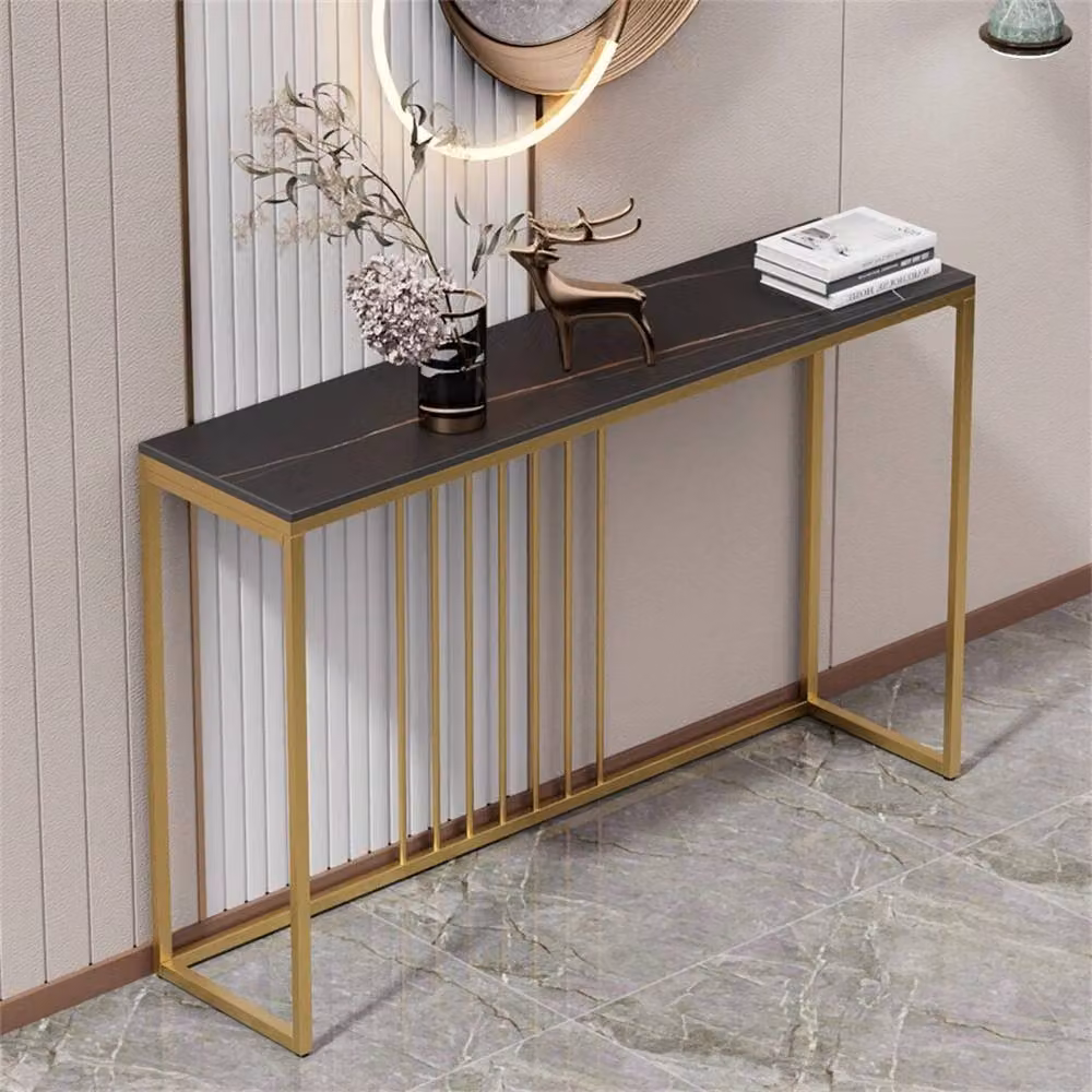 NESTLUNE Modern Slim Narrow Hallway Console Table in Black and Gold, W: 100 cm, D: 15 cm, H: 15 cm – 3