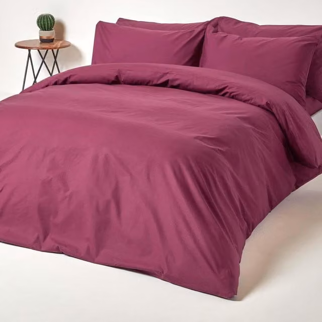 Homescapes Purple Egyptian Cotton Percale Duvet Cover and Pillowcase Set, W: 180 cm, H: 200 cm