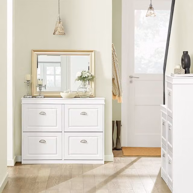 SoBuy Modern White Freestanding Shoe Cabinet with Tilting Compartments