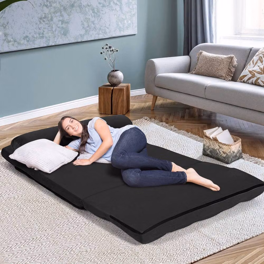 Costway Adjustable 6-Position Foldable Floor Sofa Bed in Black – 9