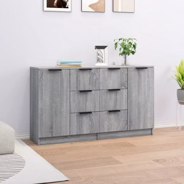 Berkfield Home Set of 2 Grey Sonoma Sideboards in Engineered Wood, W/D/H: 60 x 30 x 70 cm