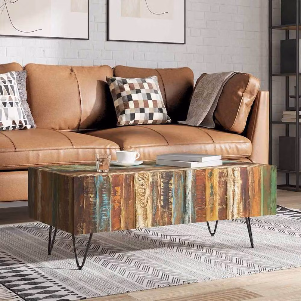 Berkfield Home Solid Reclaimed Wood Coffee Table, Multicolour, W: 100 cm, D: 50 cm, H: 38 cm – 2