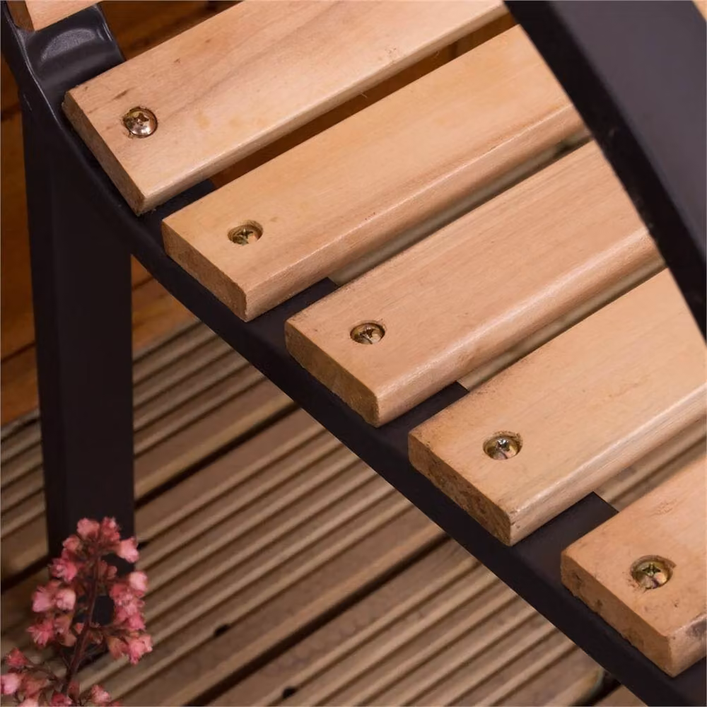 VOGREX 3-Seater Slatted Garden Bench in Brown Pine Wood and Metal – 5