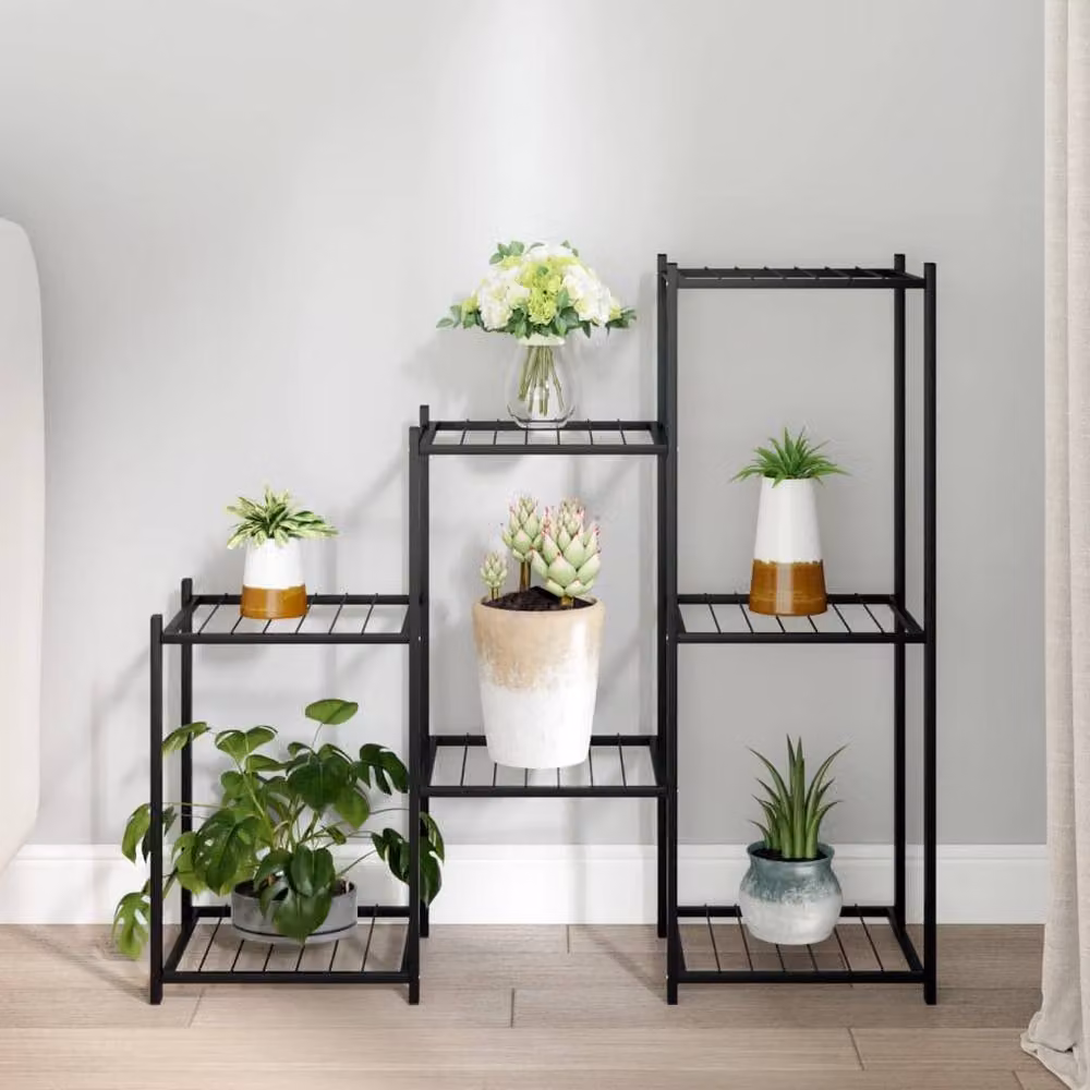 Berkfield Home Minimalist Black Metal Flower Stand, W/D/H: 83 x 25 x 80 cm – 2