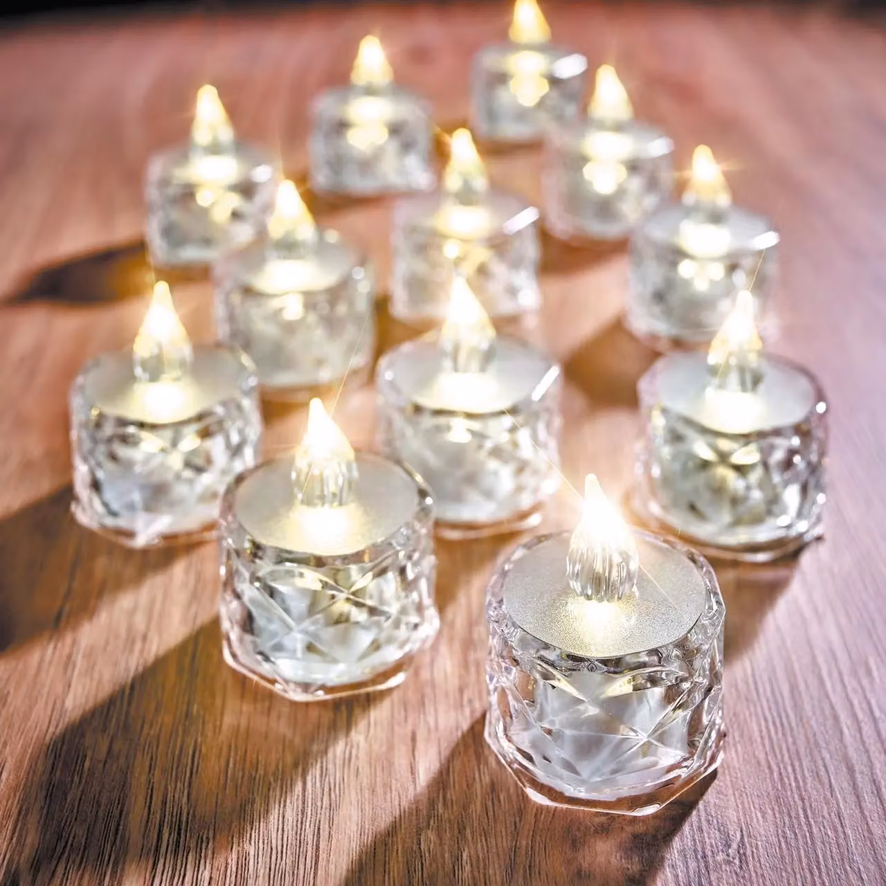 mysmartbuy Set of 12 Clear Faceted Battery Powered LED Tealights, H 5 cm x W 3.8 cm – 3