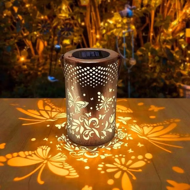 NESTLUNE Butterfly Solar Garden Lanterns in Brown with Warm White Light