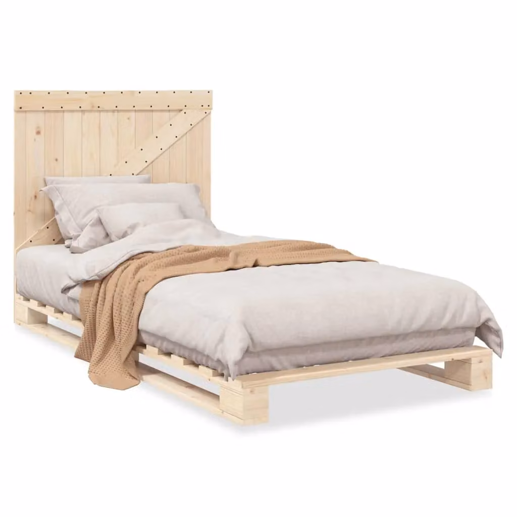 Berkfield Home Solid Wood Pine Bed Frame with Headboard in Brown, W/D/H: 100 x 200 cm – 2