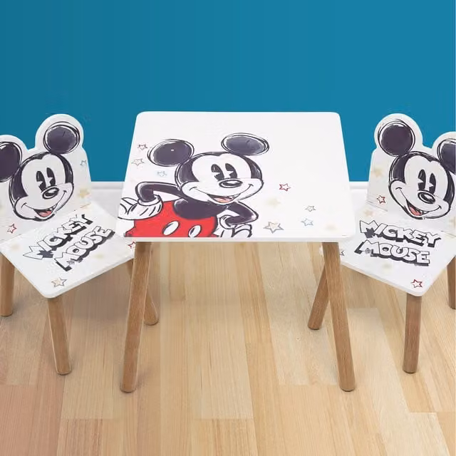Nixy Children Mickey Mouse Classic Wooden Table and 2 Chairs Set in Multicolour