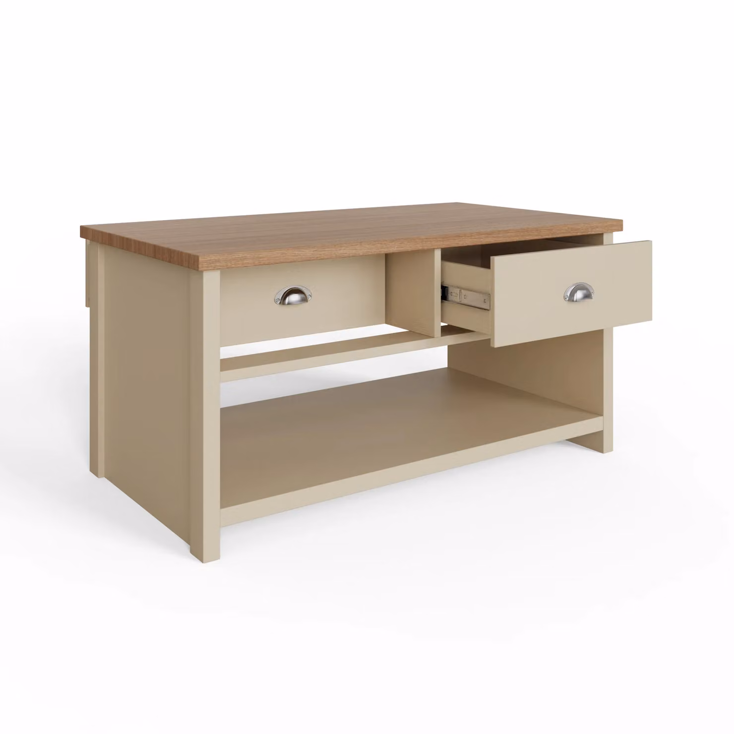 GFW Lancaster Two Drawer Coffee Table in Cream and Oak – 3